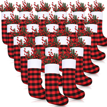 30 Pcs 18 Inch Christmas Stockings Bulk, Buffalo Plaid Stockings