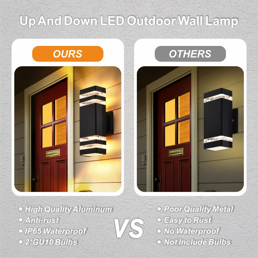 4 Pack Outdoor Wall Lights, Modern Exterior Lighting Fixtures Wall Mount, 2-Layer Black Outdoor Lights, Up and Down