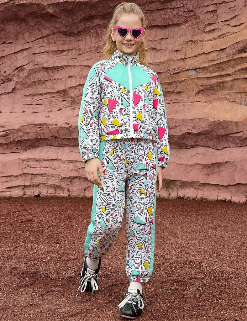 Girls' Clothing Sets 2 Piece 80s 90s Outfits Neon Jacket Pants Hip Hop Dance Outfits for Girls Tracksuit Set