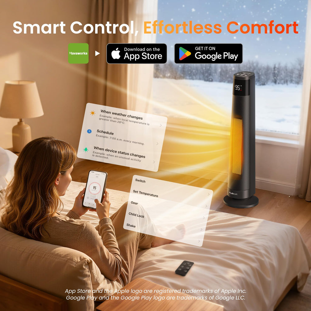 1500W PTC Ceramic Smart Space Heaters for Indoor Use, Portable Heater with Remote & App Control for Large Room