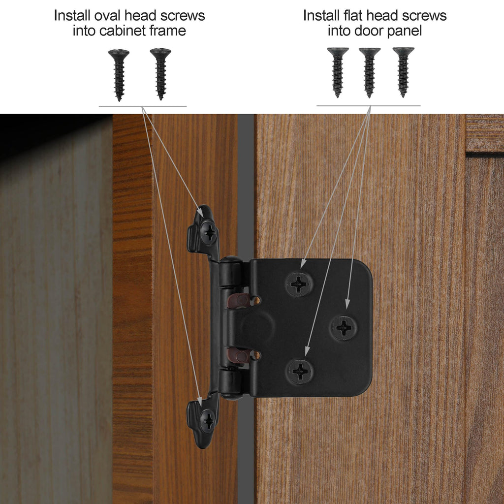 Matte Black Kitchen Cabinet Hinges, 1/2" Overlay, 10 Pack