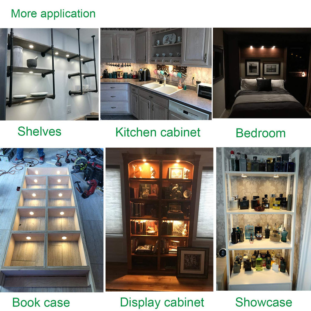 12V LED Under Cabinet Lighting Kit 3 Packs Slim Aluminum Puck Lights with 2-Way Switch All Accessories Included