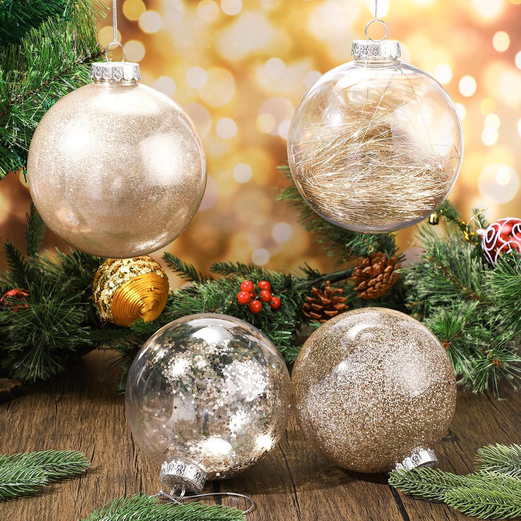 4 Pcs 6 Inch Large Clear Plastic Christmas Ball Ornaments Christmas Decoration Balls Xmas Bulbs Ornaments Balls