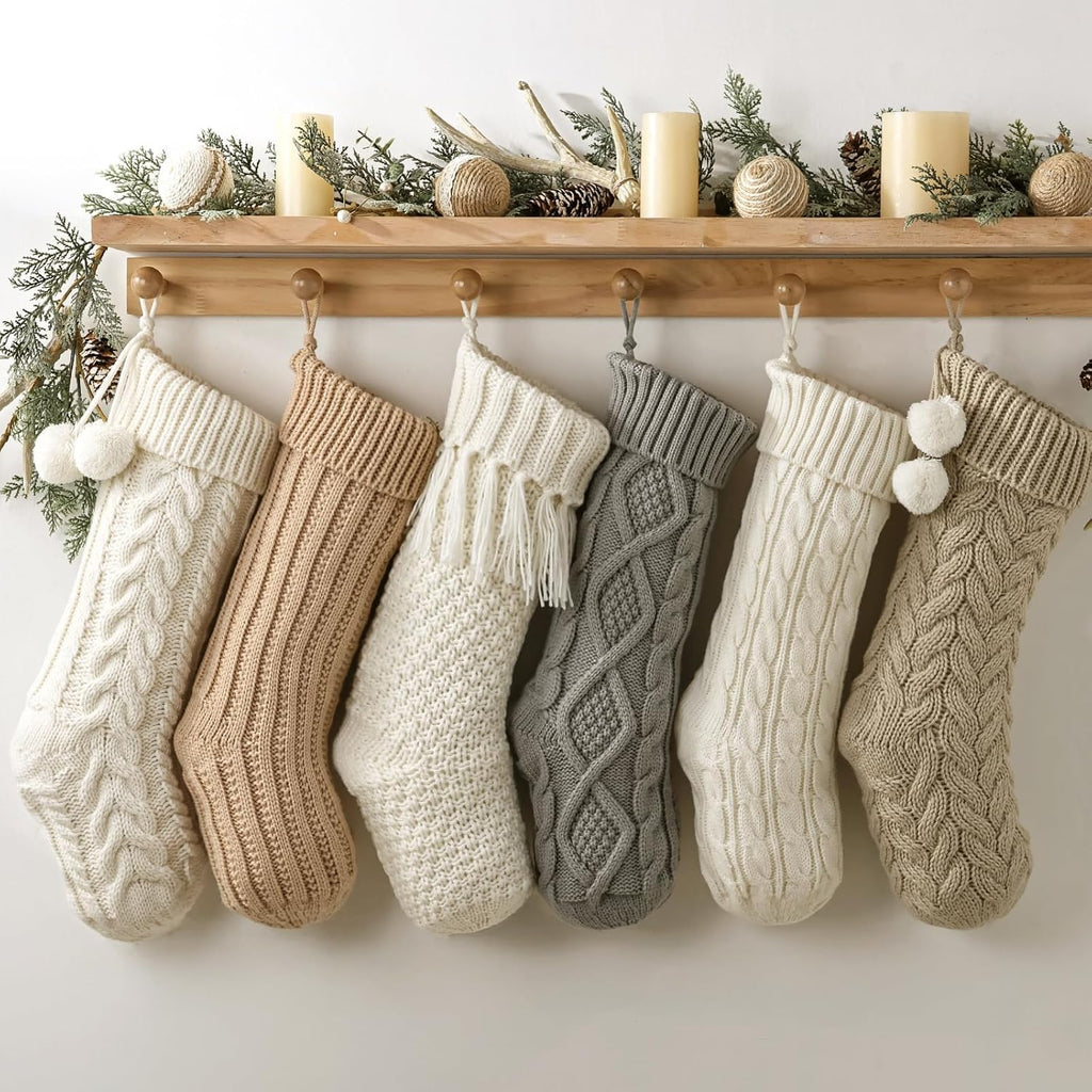 Rustic Knitted : 6 Pack 18 inch Cable Knit Patterns Stockings, Farmhouse Cozy Hanging Xmas Stockings Stocking - Set of 6