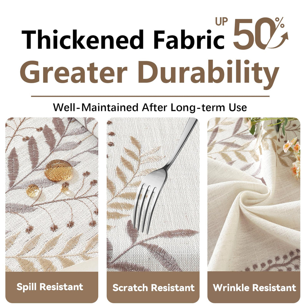 Fall Coffee Fern Embroidered Rectangle Tablecloth Tassels 55"×75"