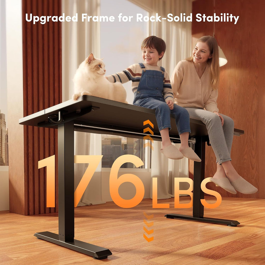 Standing Desk 55 × 28 Inch Electric Height Adjustable, Black | Sit and Stand Up Adjustable Desk, Home Office Computer