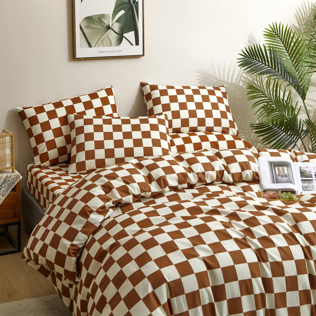 Brown and White Plaid Comforter Set Cream Brown Checker Bedding Comforter Rust Brown Abstract Buffalo Blanket