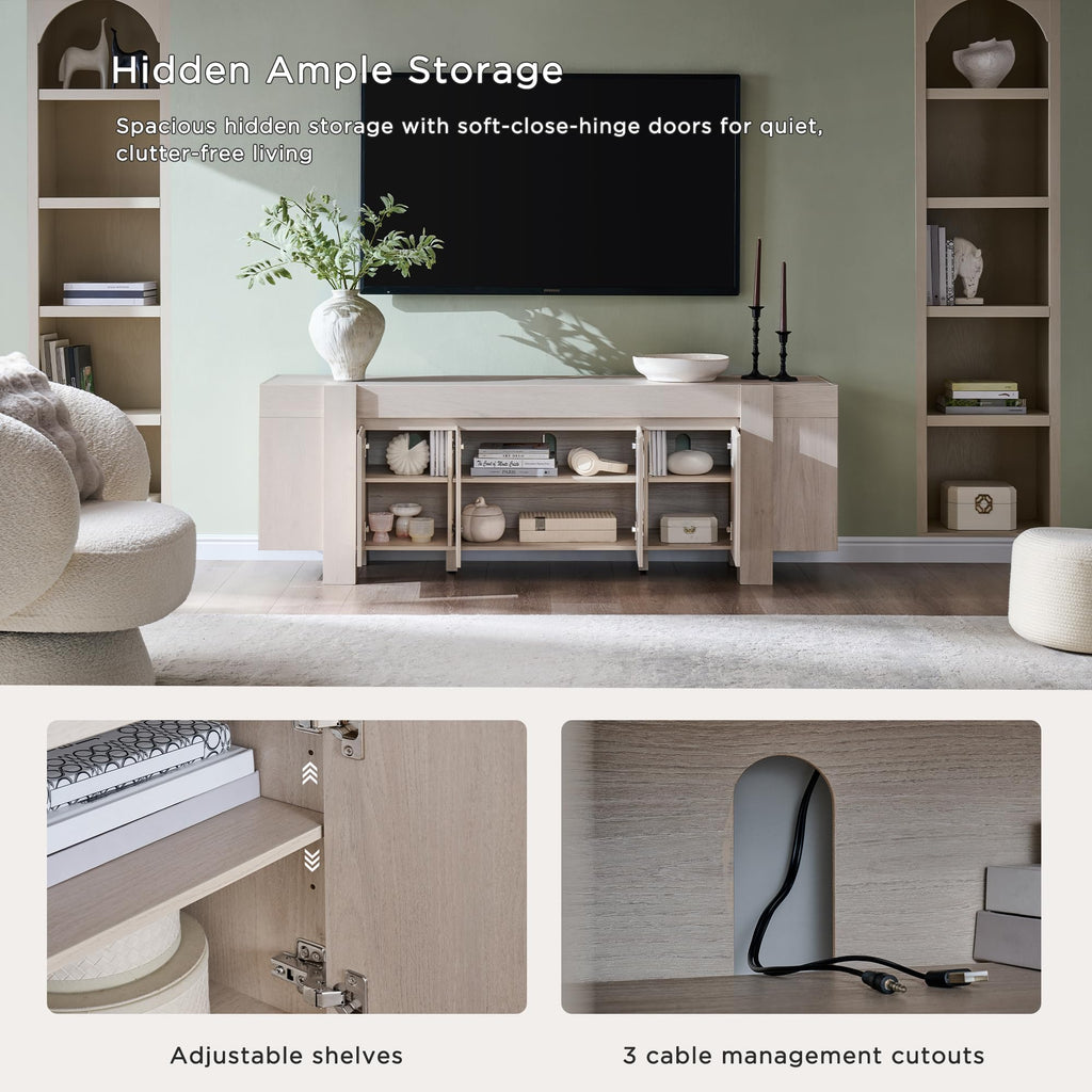 70" Modern Farmhouse TV Stand for TVs up to 80 Inch, White Alder