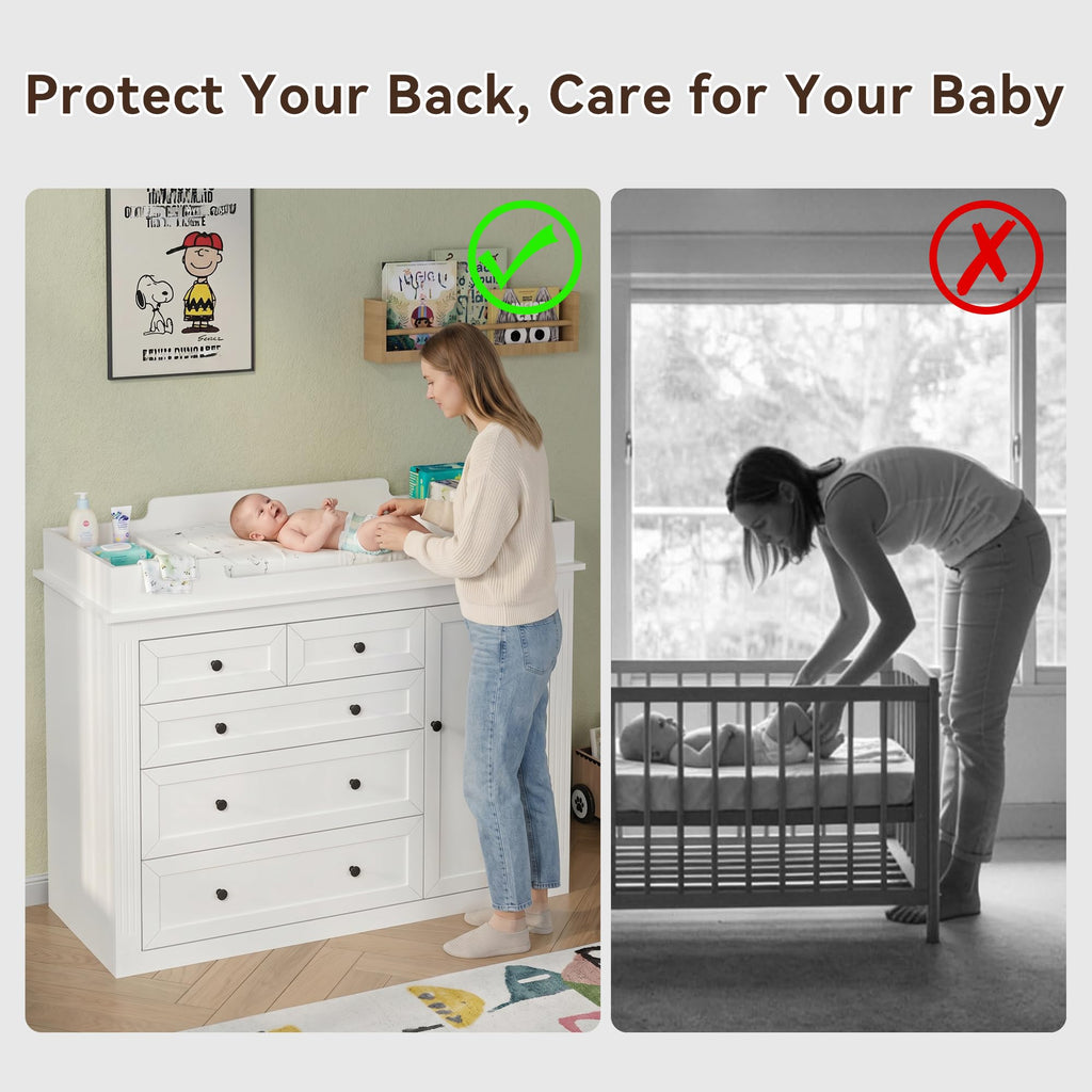 47"Baby Dresser with Large Table Top, White Baby Changing Table with Drawer