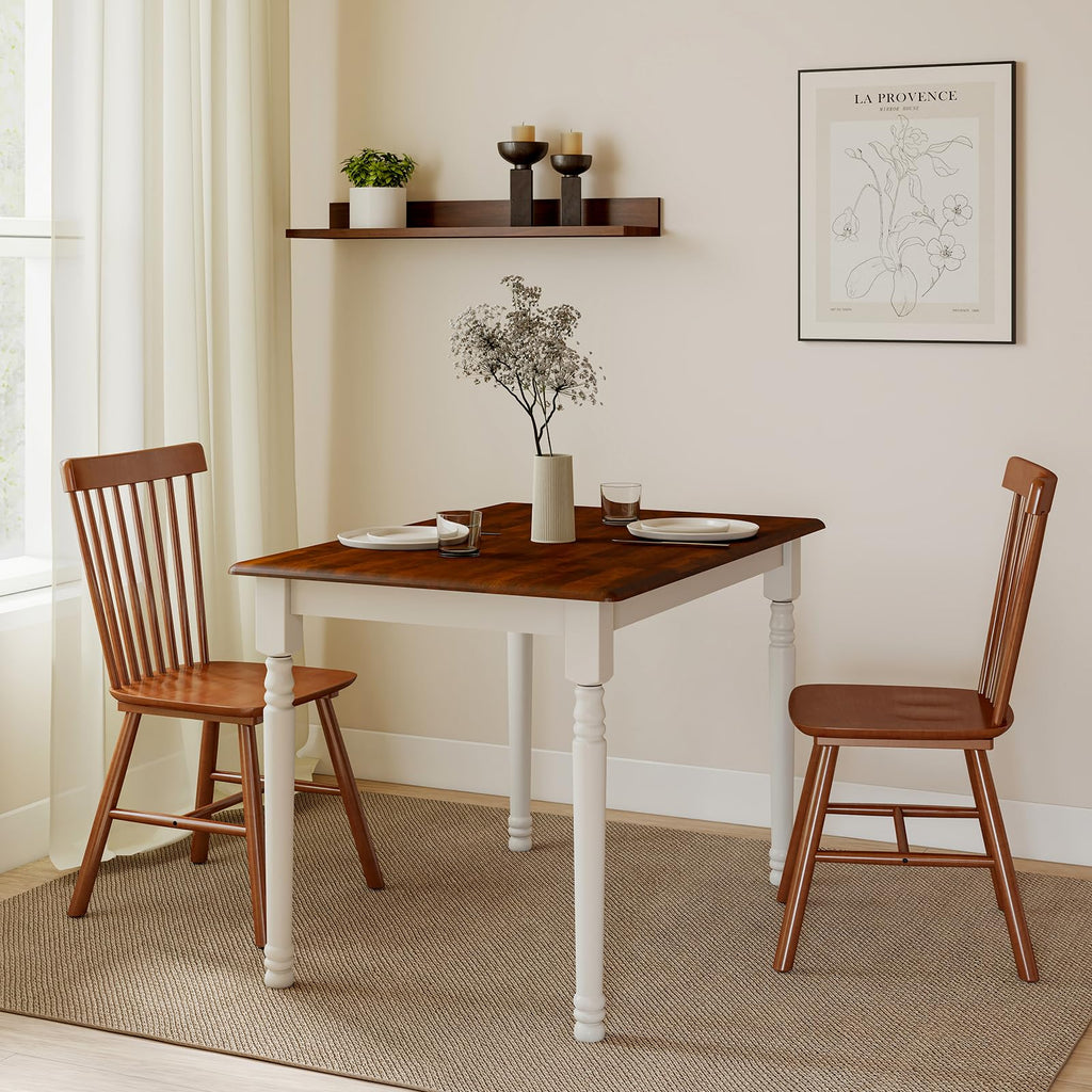 Small Dining Table for 2-4, Solid Wood Dining Table for Small Spaces 2 Person Rectangle Kitchen Table Space Saving