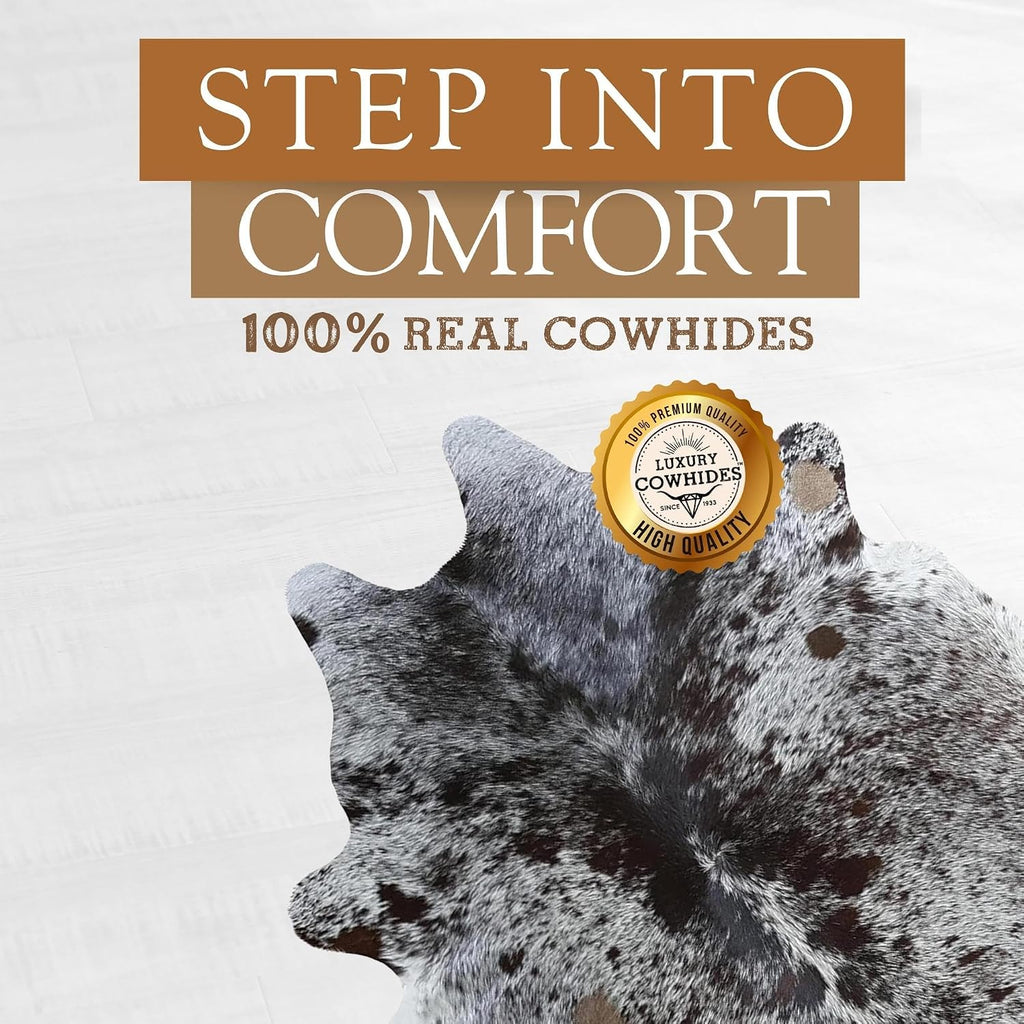 100% Genuine Salt and Pepper Longhorn Tricolor Cowhide Rug - Modern Style Animal Skin Rug & Floor Carpet & More