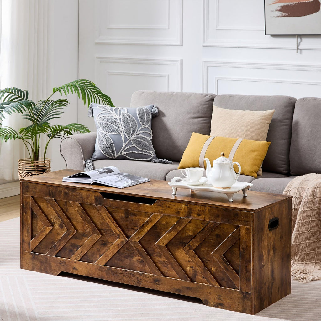 55.1" Storage Bench, Extra Large Entryway Bench with Storage, Storage Chest with 2 Safety Hinges, Blanket Storage, Shoe