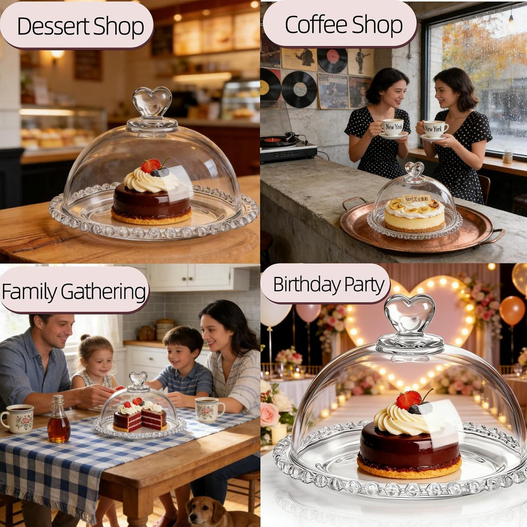 7" Clear Glass Cake Plate with Lid, Mini Crystal Cake Stand with Cloche Dome Cover, Dessert Cheese Serving Platter