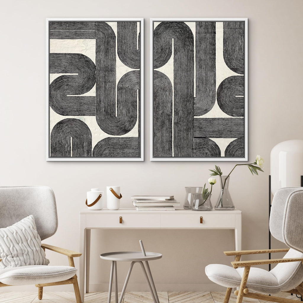 Framed Wall Art Print Set Black and White Geometric Line Abstract Photography Modern Art Rustic Relax/Calm Multicolor
