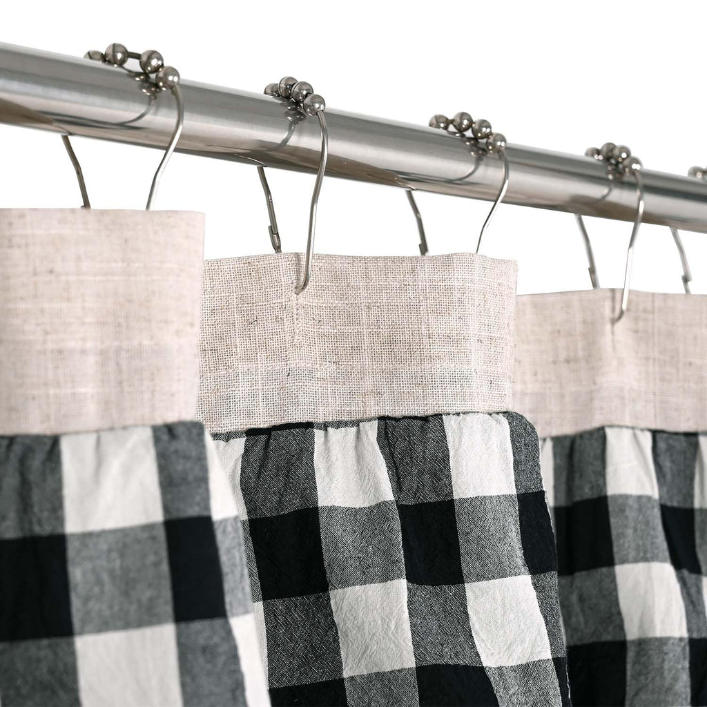 Ides Farmhouse Ruffle, Linen and Black Plaid Patchwork, Natural Bathroom Decor, Textured Weave for Modern and Shabby