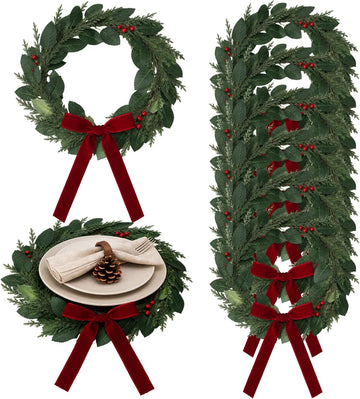 6 Pack Christmas Wreaths Charger Plate Centerpieces,Pine Needles