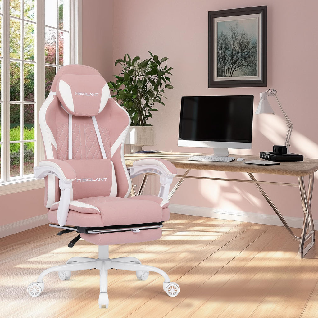 Gaming Chair, Fabric Gamer Chair with footrest for Adults, High Back Ergonomic Computer Game Chair with Adjustable