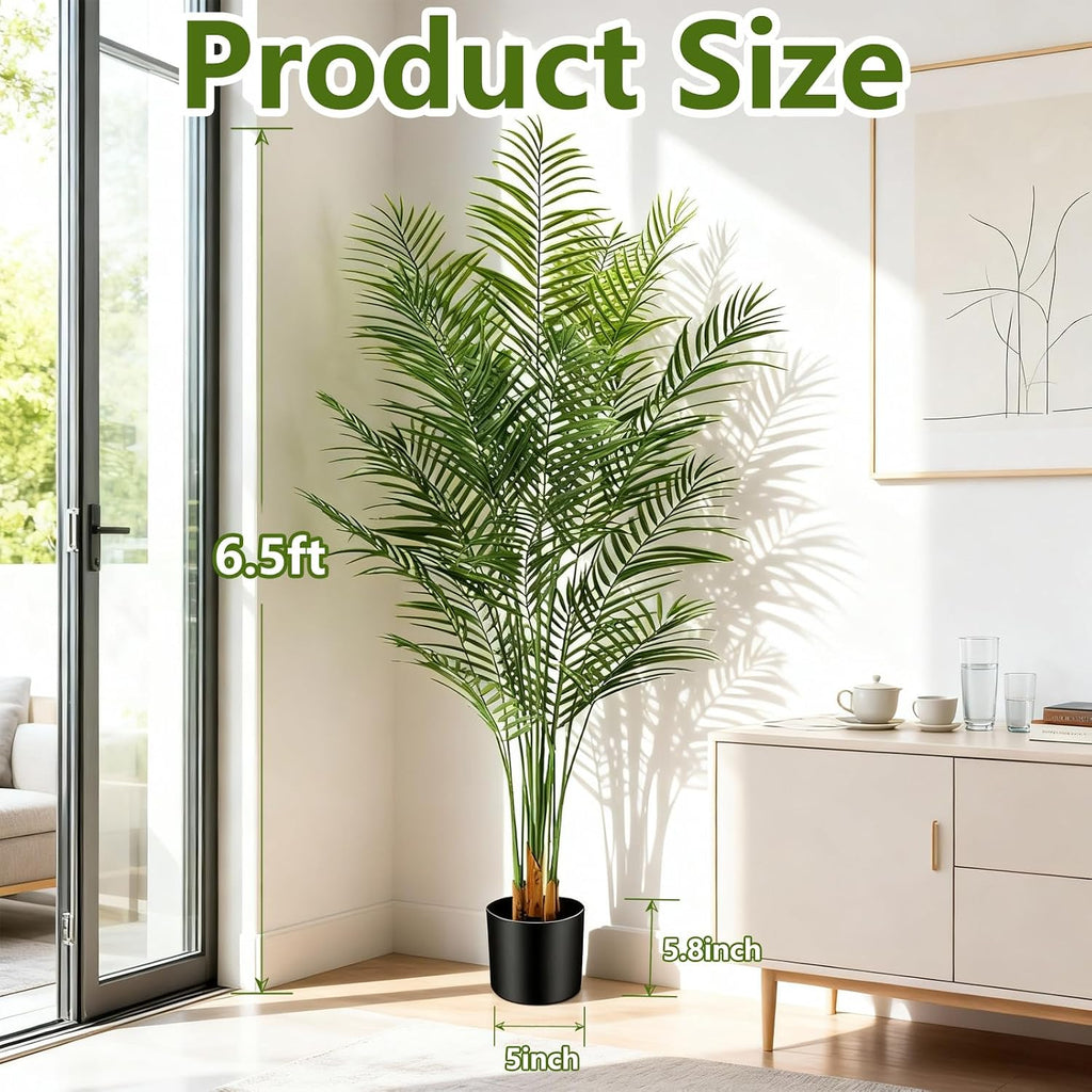 Artificial Palm Tree Indoor 6.5ft, Large Fake Tropical Areca Palm Tree with 18 Trunks, Faux Dypsis Lutescens Floor