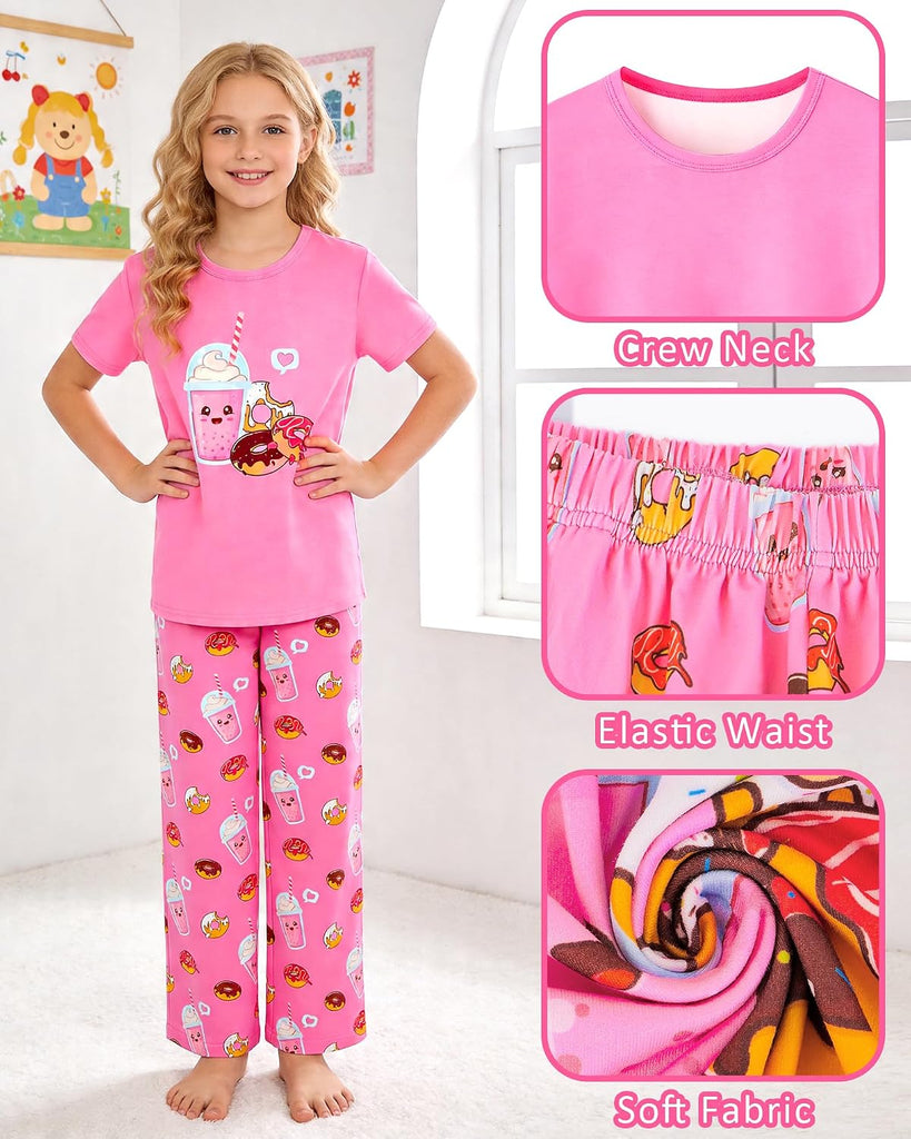Girls Pajamas Short Sleeve Pants Pjs for Big Girls Sleepwear Kids Clothes Sets Cute Soft Loungewear