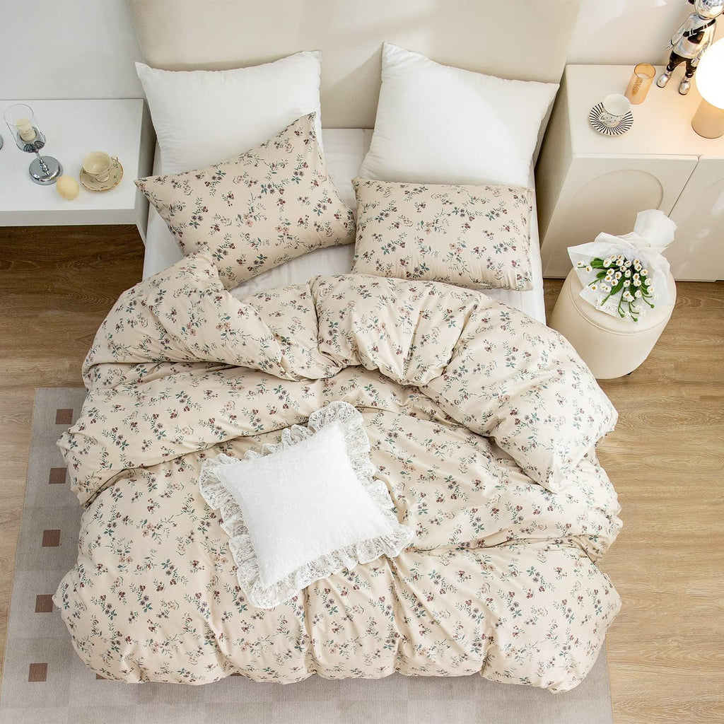 Duvet Cover Floral, Brushed Microfiber 3 Pieces Bedding Set, Garden Style Vintage Floral Duvet Cover