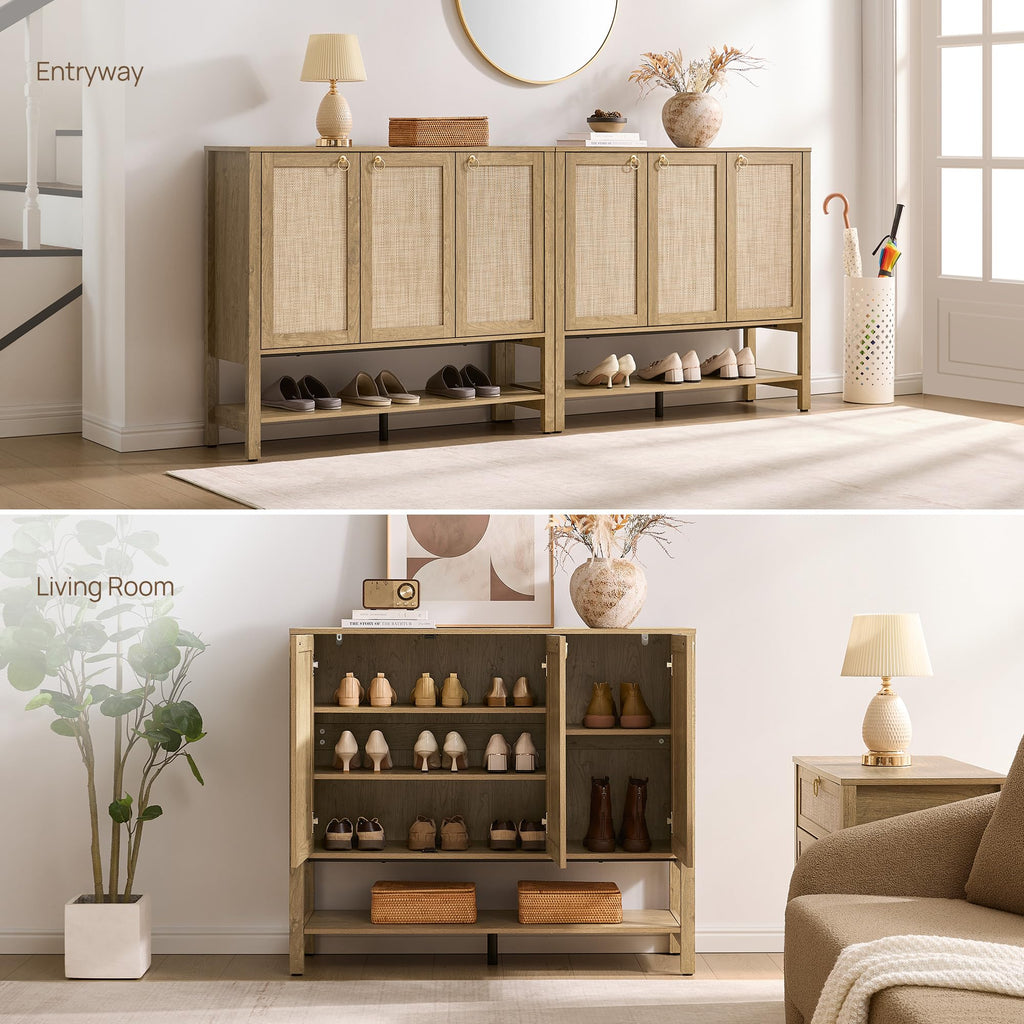 Rattan Shoe Cabinet with Storage, 30 Pairs Boho Shoe Organizer