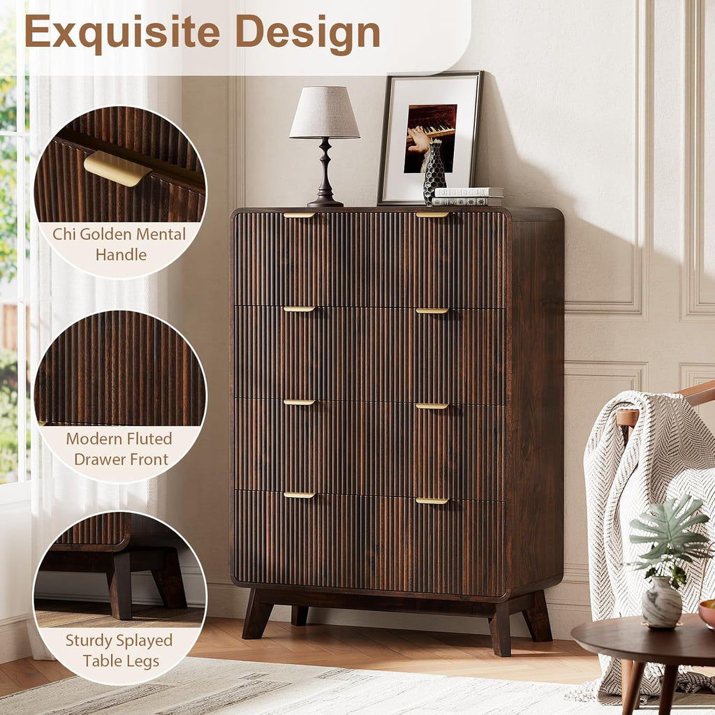 Fluted 5 Drawers Dresser , Modern 40.2" Tall Drawer Dressers with Metal Handle, Wooden Chest of Dresser , Solid Wood