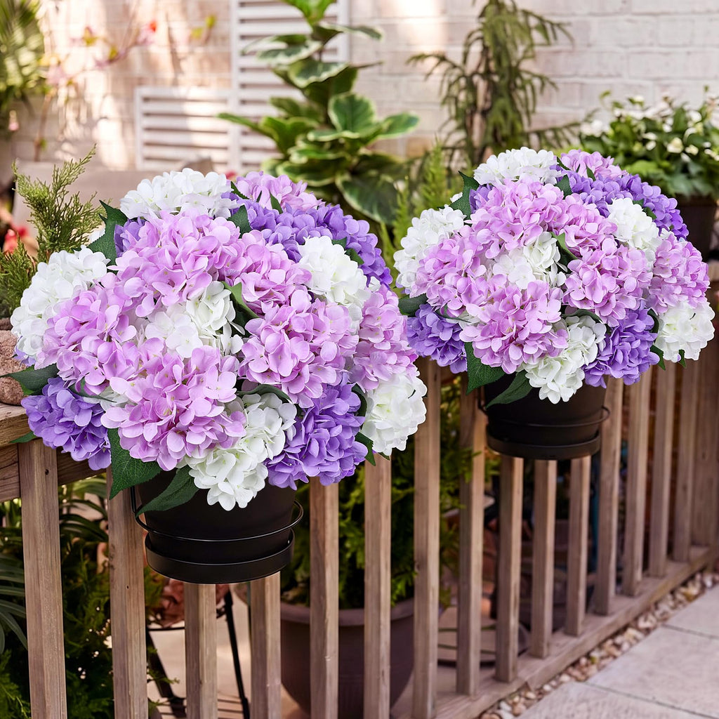 2 Pack Faux Outdoor Potted Hydrangeas, 16'' Pre-Potted Bush