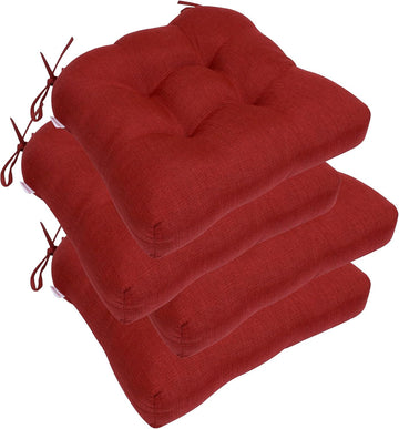 Patio Chair Cushions 19x19 4 Pack, Thickened Outdoor Seat Cushions Water Resistant Stain Resistant Non-Slip Ties (Red)
