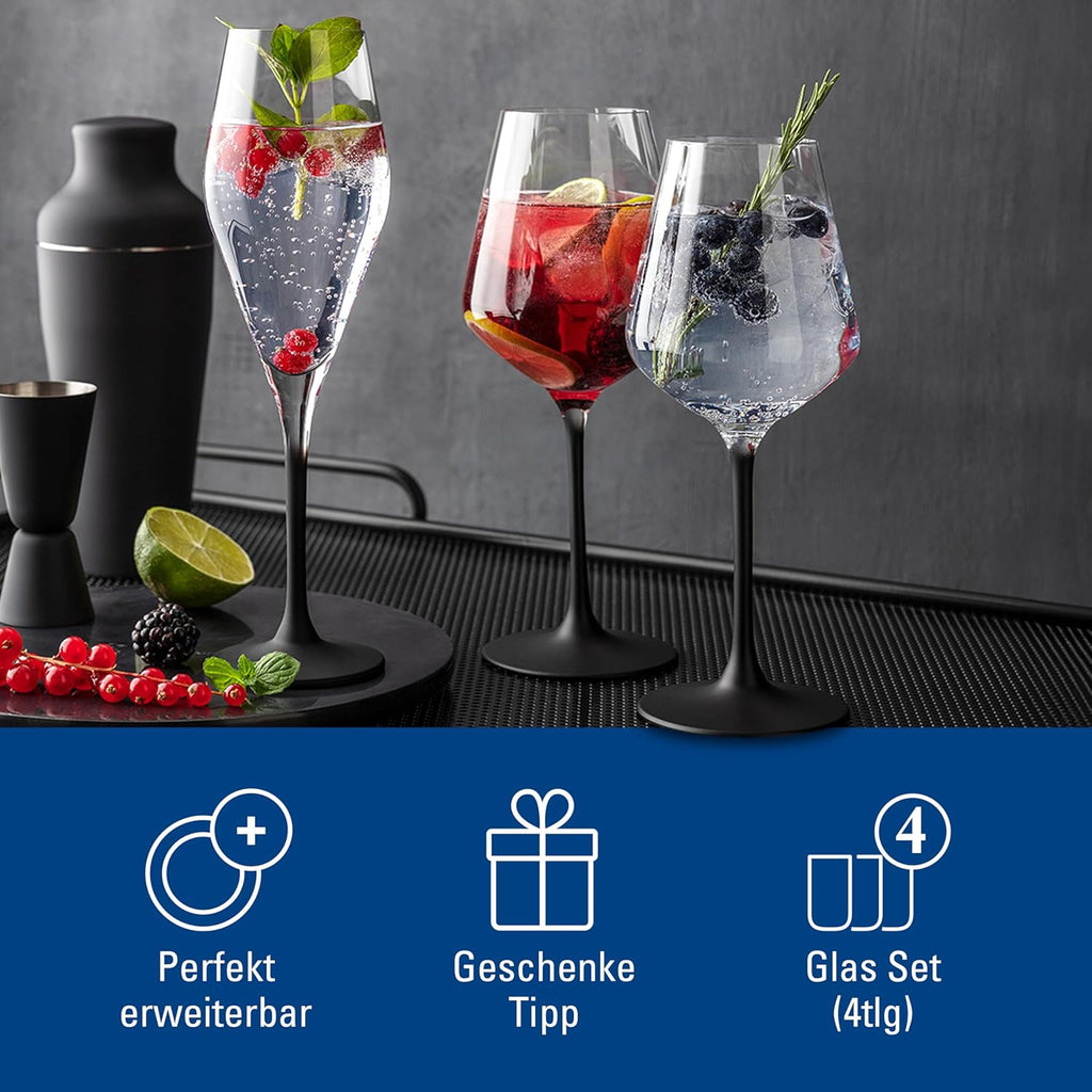 Manufacture Rock Red Goblet, Set of 4, Crystal Wine Glasses in Exciting Black, Dishwasher Safe