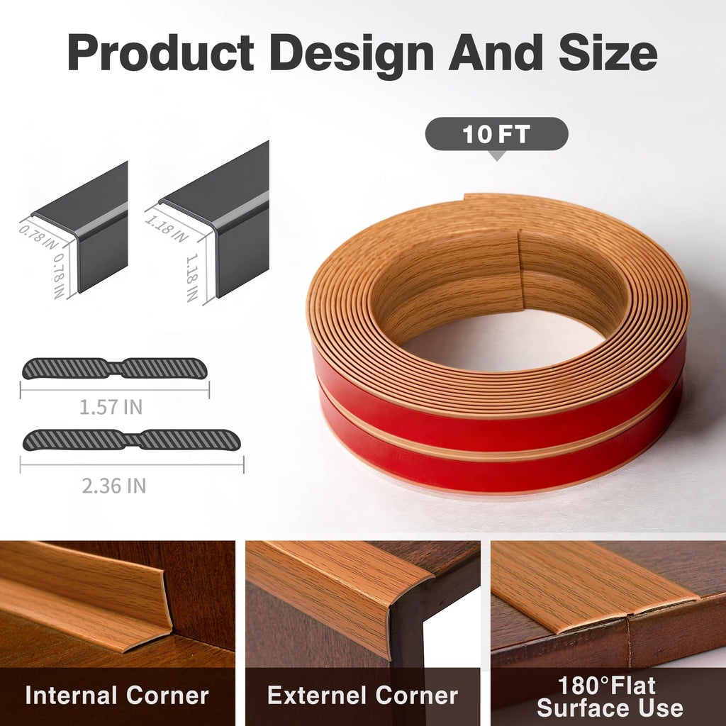 Protector 1.57" Self Adhesive Wall Corner Trim,Yellow Oak Grain