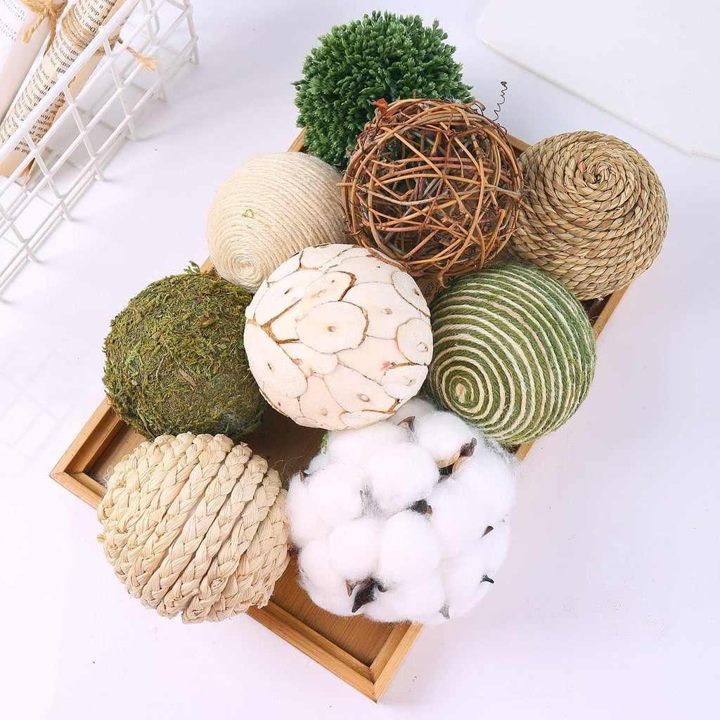 3.5Inch Fall Decorative Ball Orb Rattan Ball Rattan Woven Orbs Spherical Bowl and Vase Filler Party Wedding - Set of 9