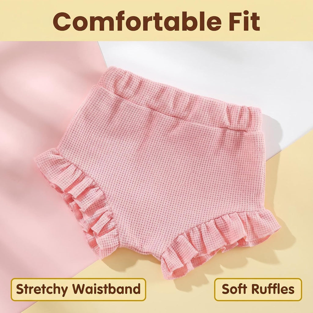 Baby Girl Clothes Infant Summer Toddler Outfits Ruffle Sleeveless Floral Embroidery Tank Top Shorts 2Pcs Waffle Sets