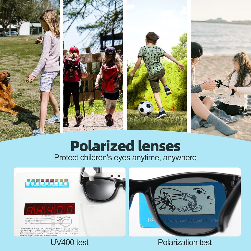 Kids Polarized Sunglasses for girls boys 3 Pack, Flexible TPEE Rubber Frame for Children .