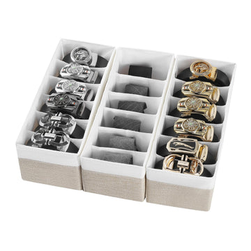 3 Packs Fabric Belt Organizer, 6 Grids Belt Organizer for Closet and Drawer, Foldable Dresser Drawer Organizers, Tie
