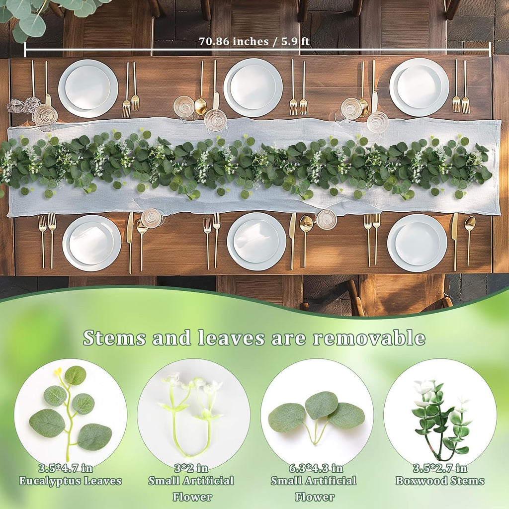 Artificial Eucalyptus Leaf Garland, Faux Greenery Garland Decor 6 FT Summer Garlands, Fake Hanging Vines - Set of 4
