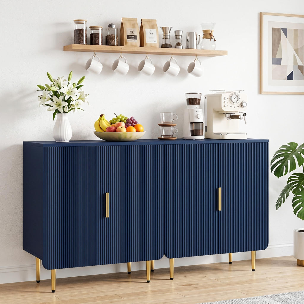 31" Fluted Buffet Cabinet, Modern Sideboard Cabinet with Storage, Blue