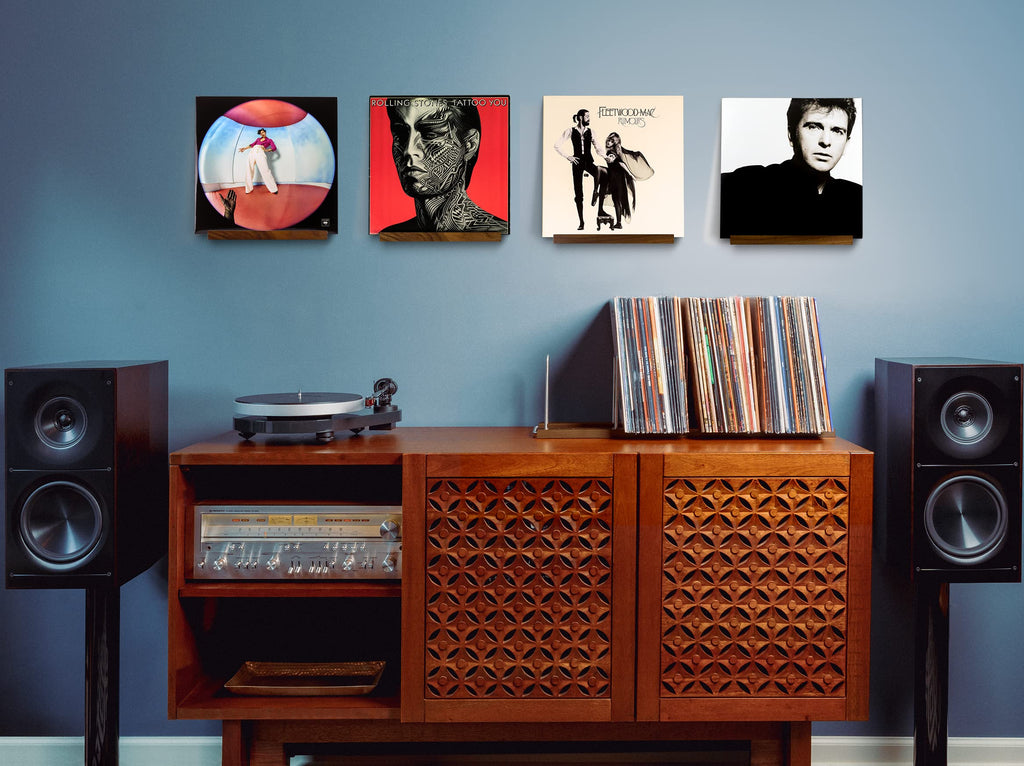 Extended Vinyl Record Storage, 100-150 LP, Solid Walnut Base
