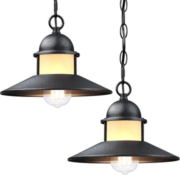 Outdoor Pendant Lights for Porch,2 Pack Farmhouse Exterior Hanging Lights Fixture with Adjustable Chain