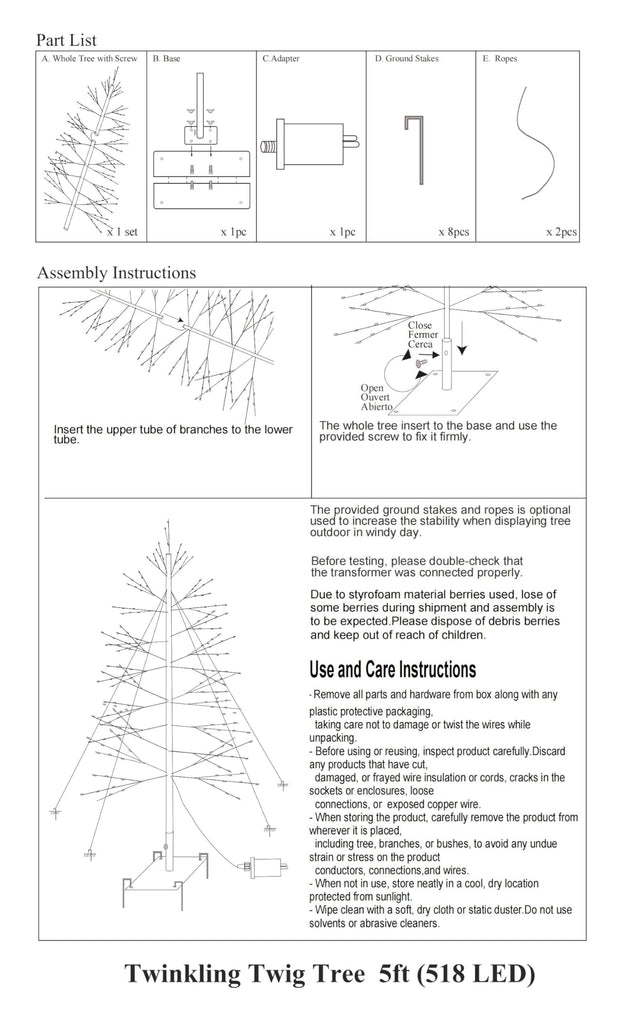 LED Tree Light 5ft 518L Warm White Artificial Tree Decoration Indoor Outdoor Home Festival Party Wedding