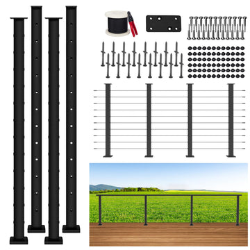 15FT 42" Complete Black Cable Railing Post Kit 4 line Post Kit -Cable Railing System for Deck Easy DIY (No Handrail)