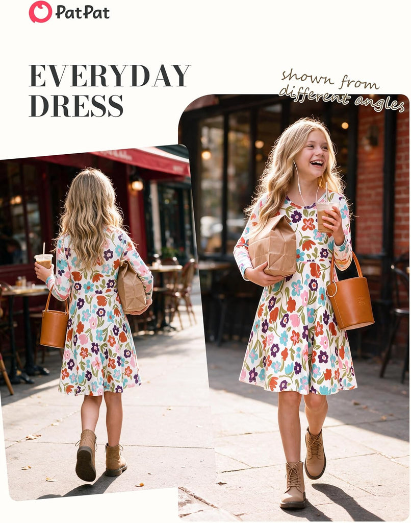 Girls Long Sleeve A Line Skater Dress Casual Everyday Outfit