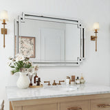 Modern Large Living Room Mirror with Mirrored Frame Decor, 24" X 36" Decorative Wall Mirror with Glass Pieces and