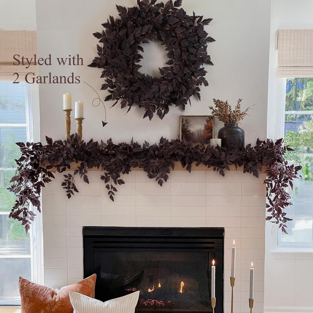 Fall Decor - 6 Ft Plum Cimicifuga Seeded Garland for Mantle Decoration - Set of 6