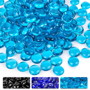 10 LB Blue Fire Pit Glass Rocks, Reflective Round Glass Beads