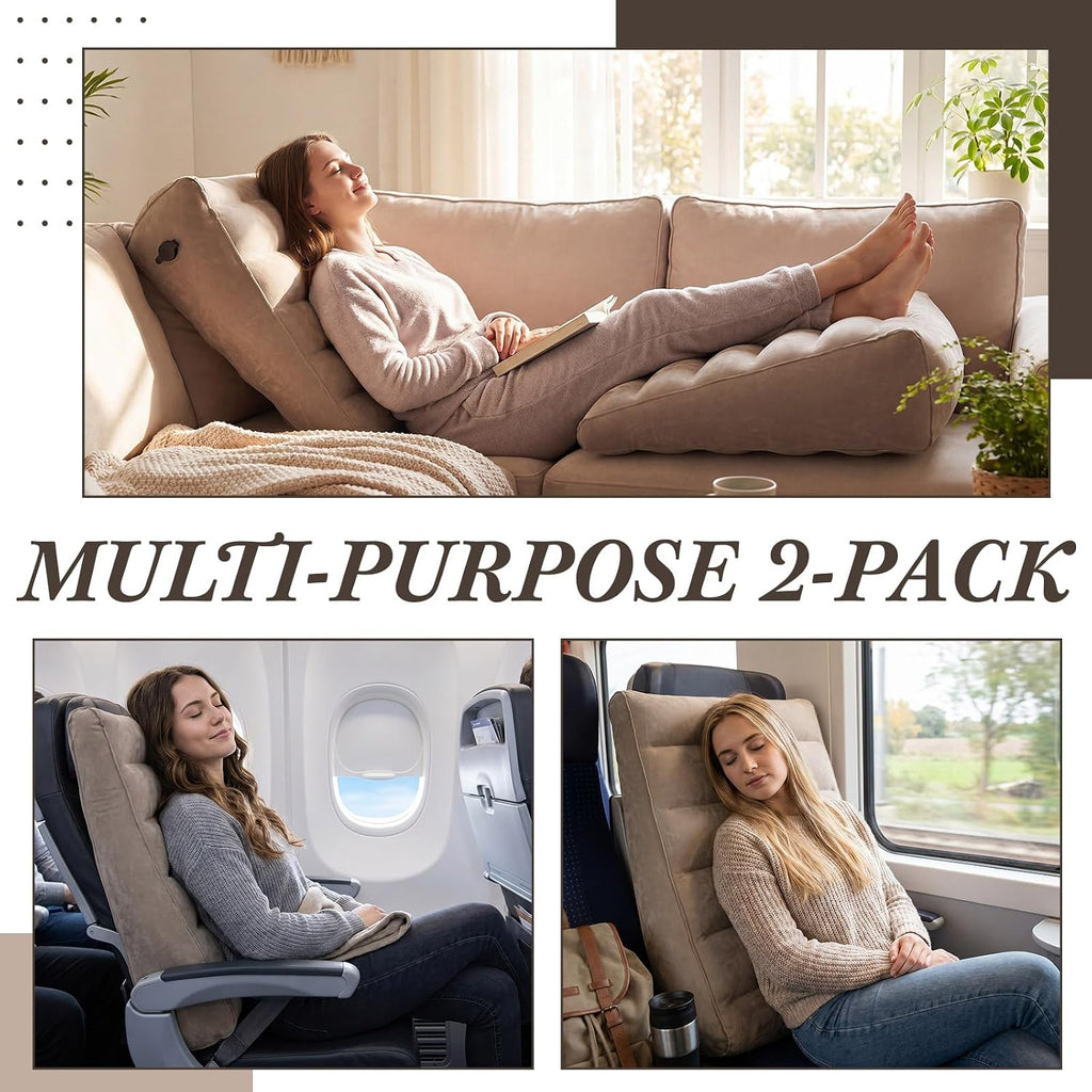 2 Pack Inflatable Wedge Pillow for Traveling Extra Wide 22" Portable Bed Wedge Pillows for Sleeping Head Shoulder
