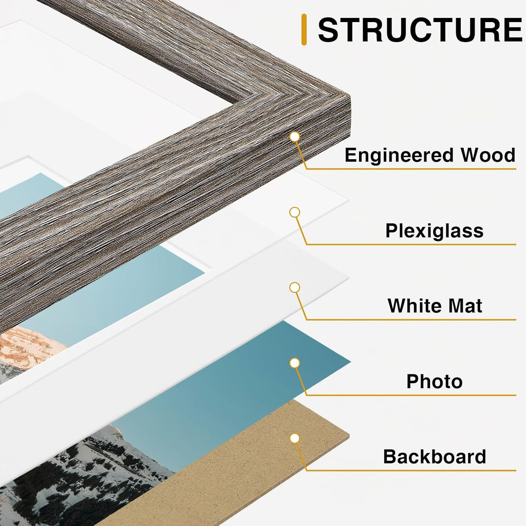 15 Pack Gallery Wall Frame Set, Black, Brown, Dark Grey | Picture Frames Collage Wall Decor: 3pcs 8x10, 6pcs 5x7