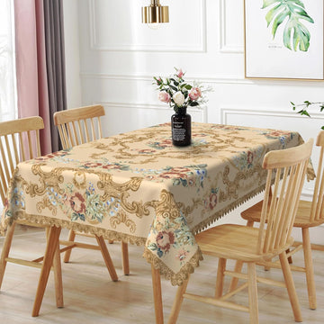 70x108inches Luxury Rectangle Tablecloth Elegant Golden Damask Pink Blue Floral Printed Fabric Table