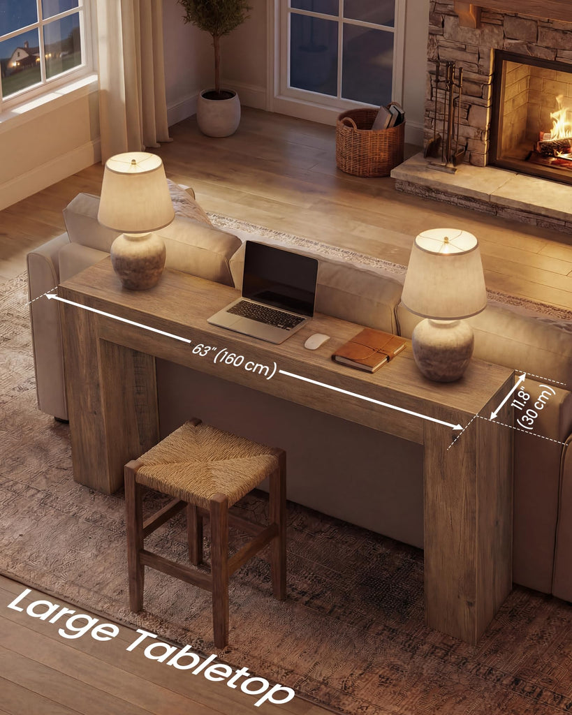 63 Inches Entryway Table, Thick Tabletop Console Table, Farmhouse
