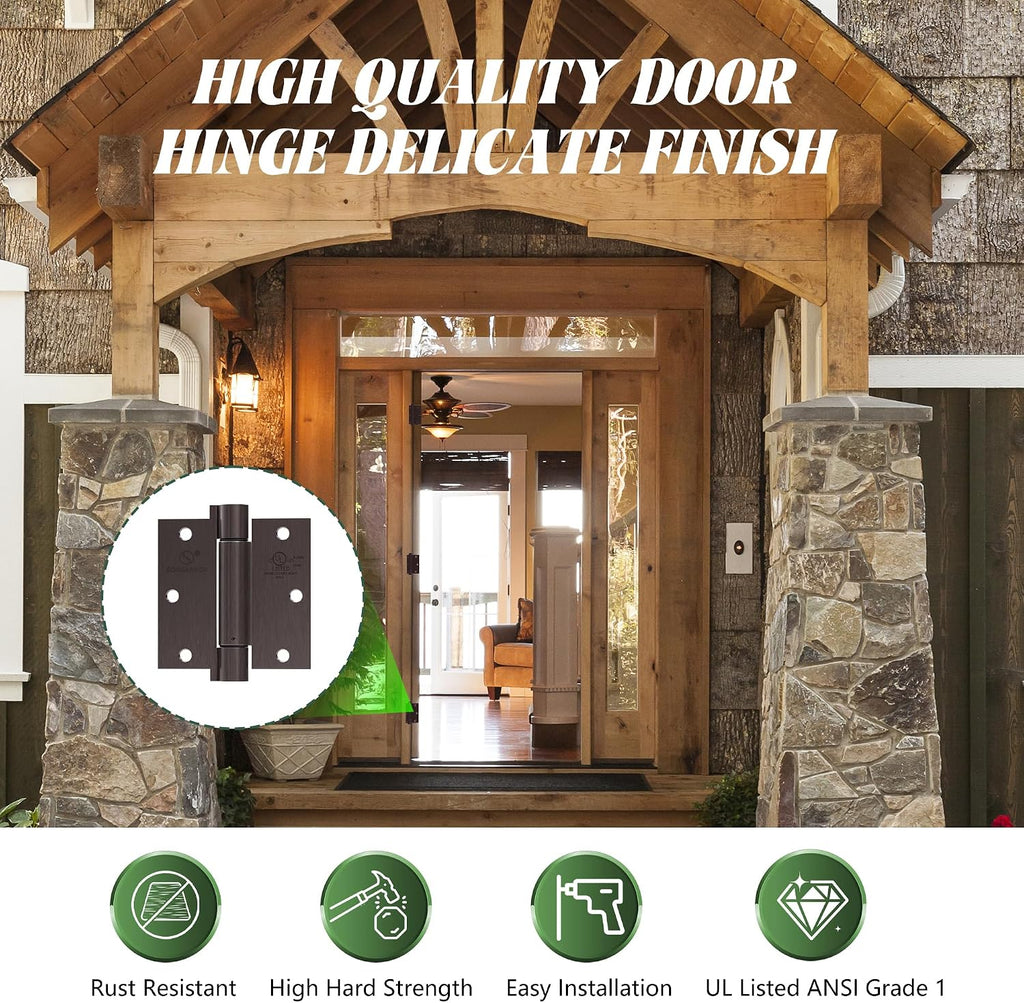 3 Pack Self Closing Door Hinges 3.5 inch Oil Rubbed Bronze Door Hinges Spring Loaded Auto Close Hinges Square Corners