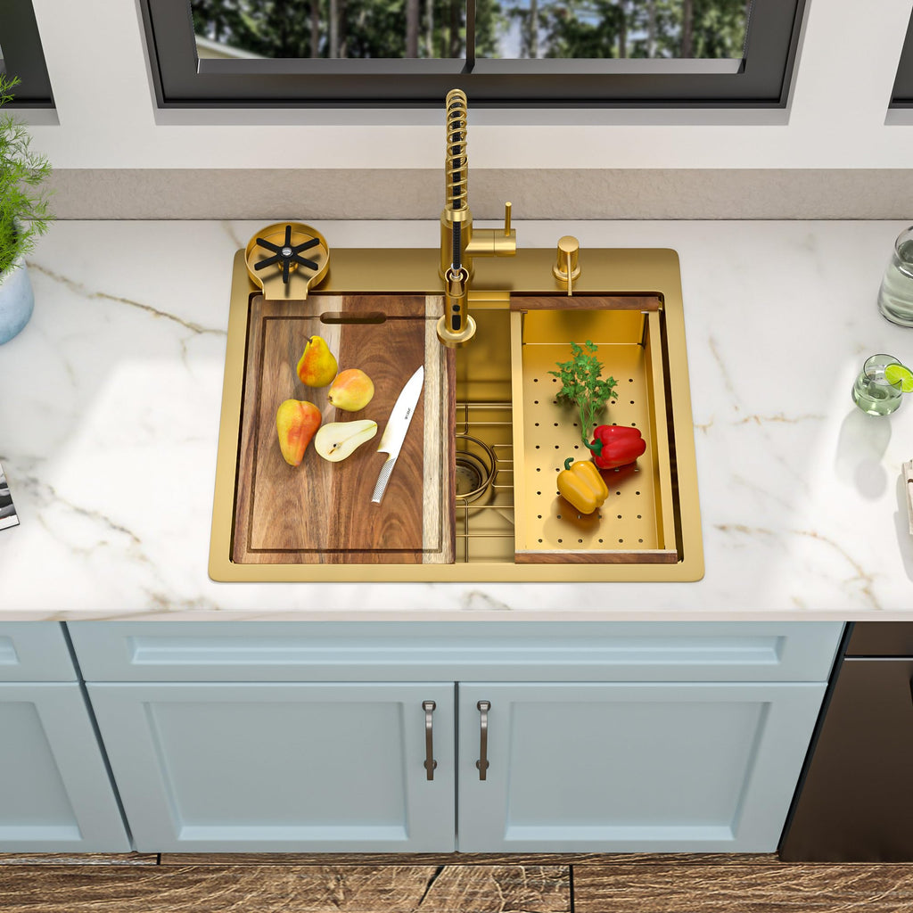 25"x22" Brushed Gold Drop Sink Ledge Workstation